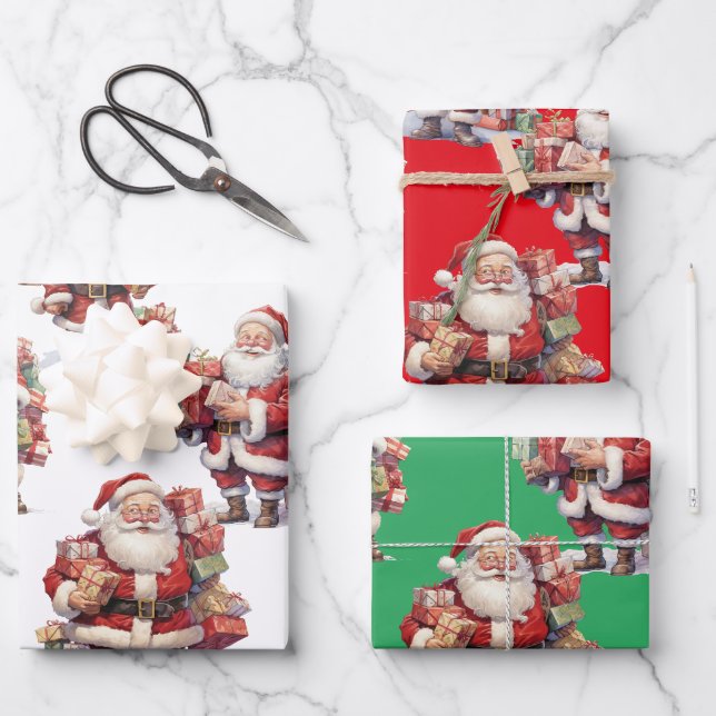 Santa's Gift Parade Wrapping Paper Geschenkpapier Set (Vorderseite)