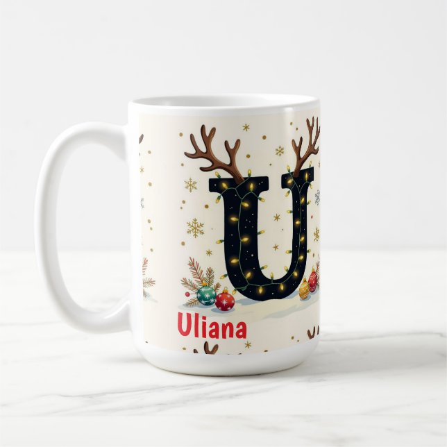 Santa's hat Monogrogram initial U merry Christmas  Kaffeetasse (Links)