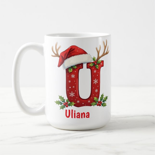 Santa's hat Monogrogram initial U merry Christmas  Kaffeetasse (Links)