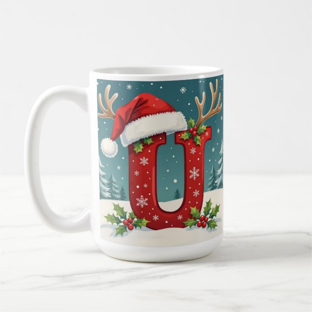Santa's hat Monogrogram initial U merry Christmas  Kaffeetasse (Links)