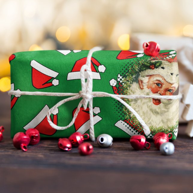 Santas Hat Muster Red und White Custom Picture Geschenkpapier Set (Von Creator hochgeladen)