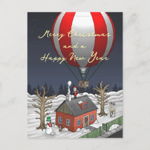 Santas Heißluftballon-Lieferservice Feiertagspostkarte