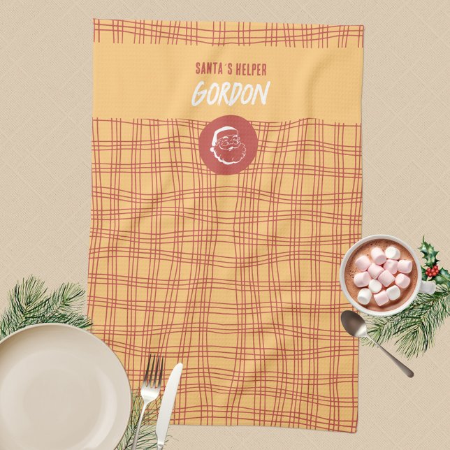 Santa's Helper Apricot & Red Festival Geschirrtuch (Santa´s Helper 🎅🏻 Modern Minimalist Apricot Red Kitchen Towel ©Susanne Sachers - Sunny Mind Design)