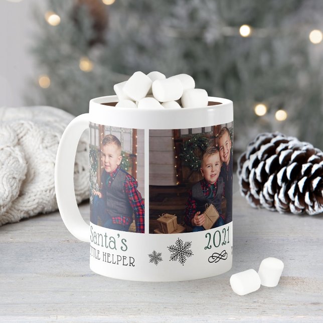 Santas Helper Niedlich Green Holiday Foto Collage Kaffeetasse (Von Creator hochgeladen)