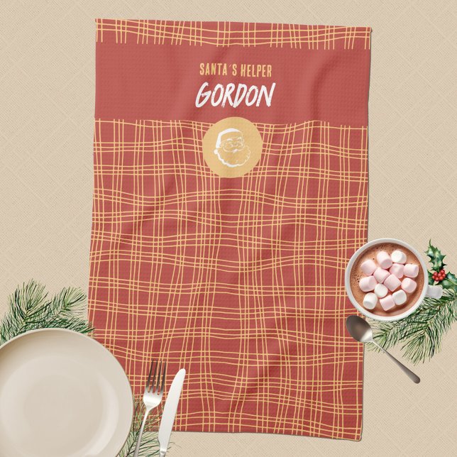 Santa's Helper Red & Apricot Weihnachtsküche Tow Geschirrtuch (Santa´s Helper 🎅🏻 Modern Minimalist Red Apricot Kitchen Towel ©Susanne Sachers - Sunny Mind Design)