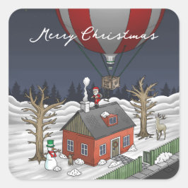 Santa's Hot Air Balloon Quadratischer Aufkleber