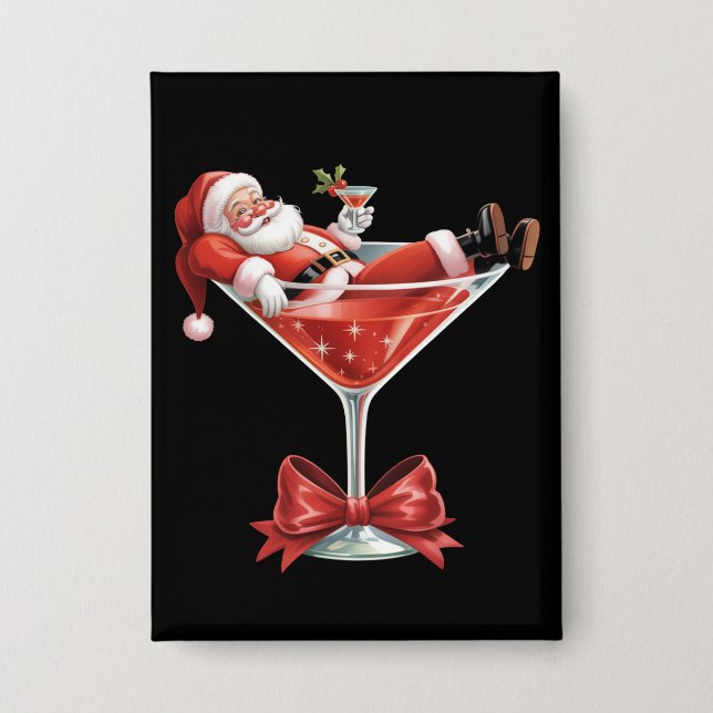 Santa's Hot Mess Christmas Martini Funny Santa  Button (Vorderseite)