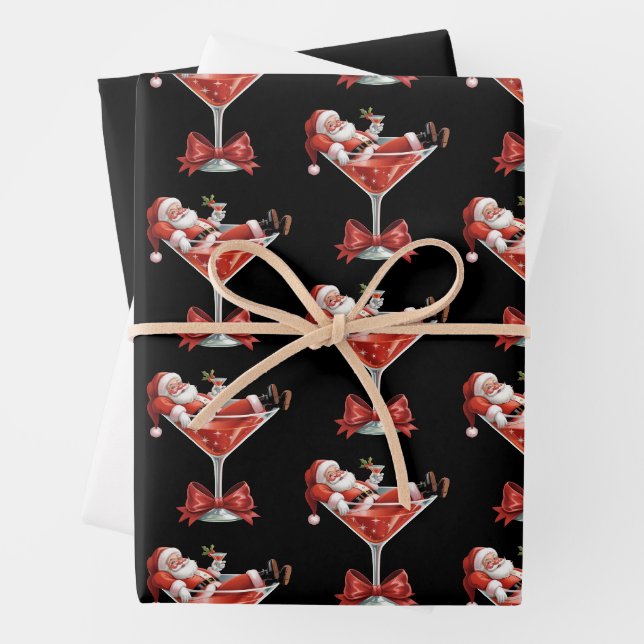 Santa's Hot Mess Christmas Martini Funny Santa  Geschenkpapier Set (Beispiel)