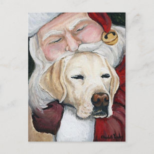 Santa's Hug for Lab art postcard Feiertagspostkarte