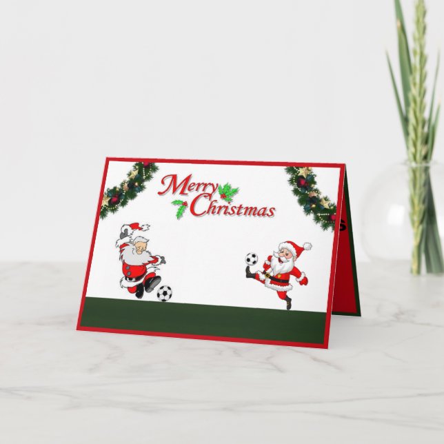 Santas jouant au football carte de Noël (Devant)