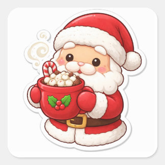 „Santas Kaffeepause“ – Süßer Weihnachtssticker Quadratischer Aufkleber
