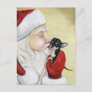 "Santa's Kiss for Chihuahua" Hunde Kunst Postkarte