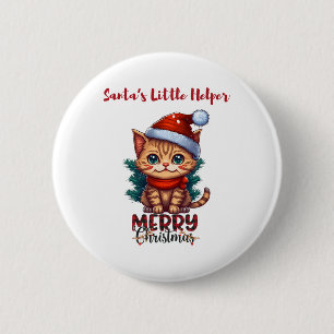Santas kleiner Helfer - Süße Katze Frohe Weihnacht Button