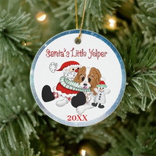 Santas kleiner Kläffer Cavalier King Charles Keram Keramik Ornament