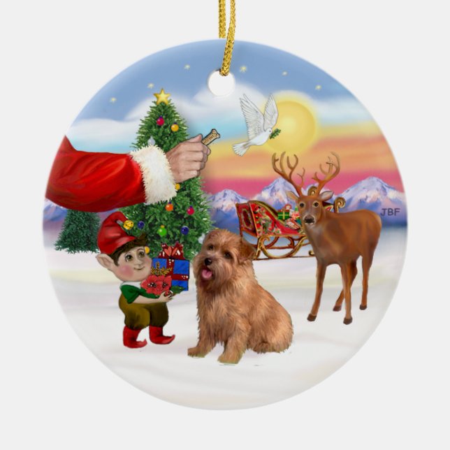 Santas Leckerei für seinen Norfolk Terrier Keramik Ornament (Vorne)