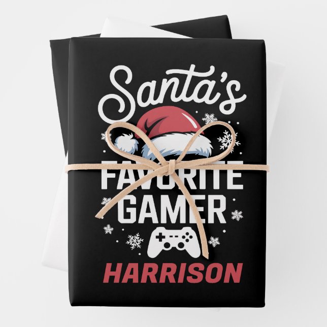 Santas Lieblings-Gamer-Personalisierte Gaming-Weih Geschenkpapier Set (Beispiel)