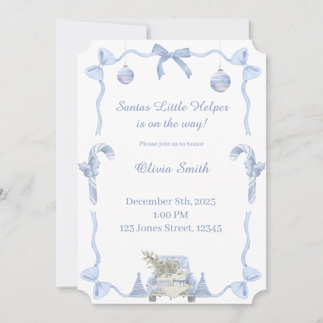 Santas Little Helper Baby Shower Einladung (Vorderseite)