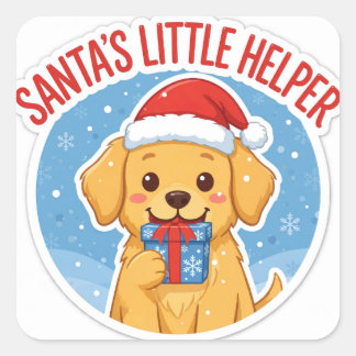 Santa's Little Helper Weihnachtshund-Aufkleber Quadratischer Aufkleber