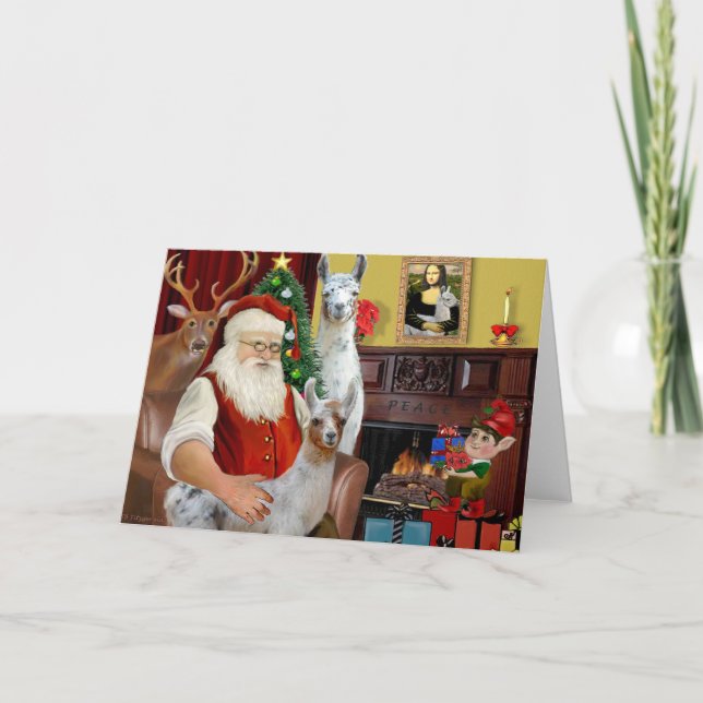 Santa's Mama Llama und Baby Feiertagskarte (Vorderseite)