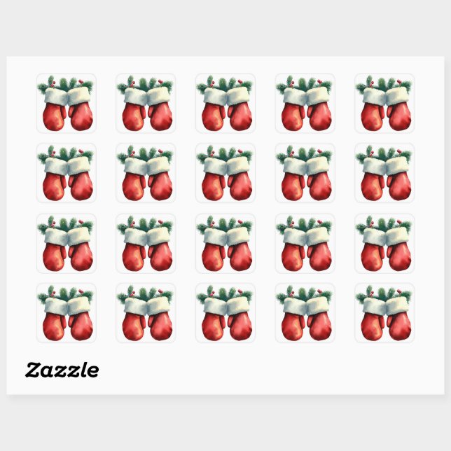 Santas Mittens Quadratischer Aufkleber (Blatt)
