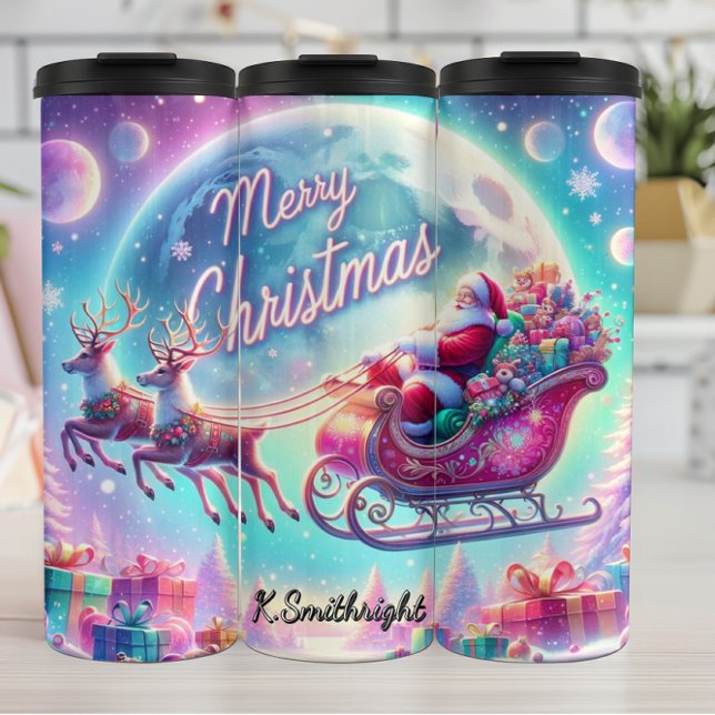 Santas Mondschein-Geschenkflug Thermosbecher (Von Creator hochgeladen)
