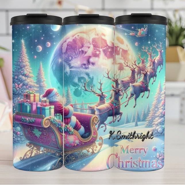Santas nächtliches Schlittenabenteuer Thermosbecher (Von Creator hochgeladen)