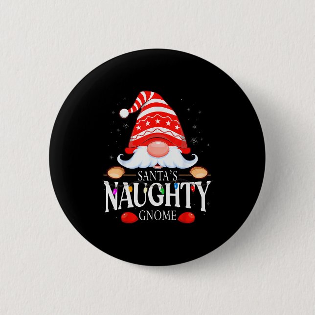 Santa's Naughty Gnome Matching Christmas Pajama  Button (Vorderseite)