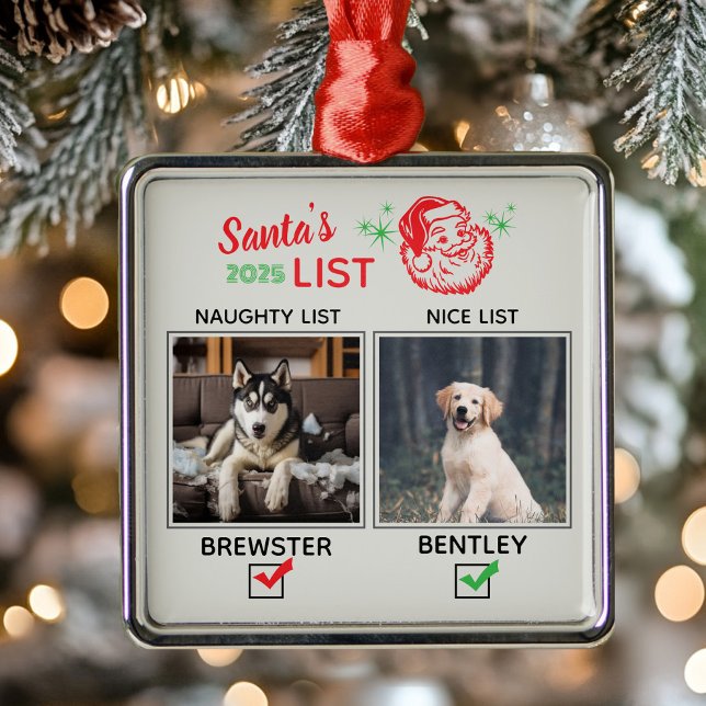 Santa's Naughty or Nice List Dog Photo Ornament (Funny Santa's Naughty or Nice List Dog Photo Ornament)