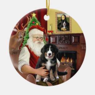 Santas neuer Berner Sennenhund-Welpe (L) Keramikornament