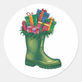 Santa's New Boots Runder Aufkleber