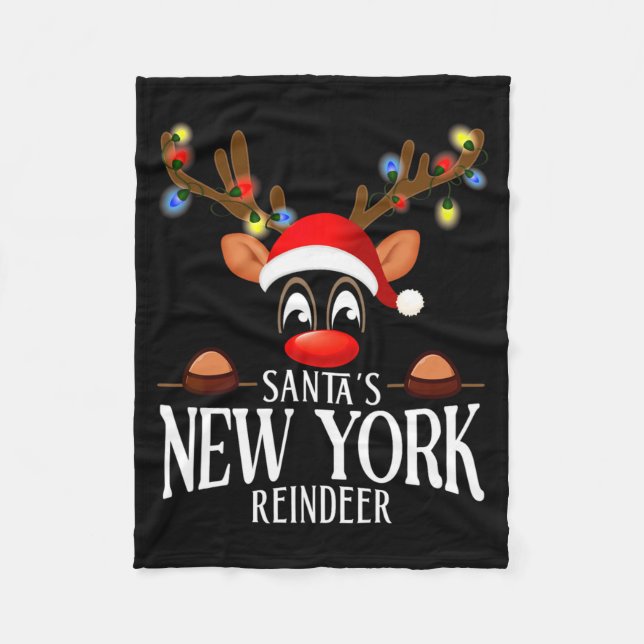 Santas New York Reindeer Funny Xmas Matching Pjs  Fleecedecke (Vorderseite)