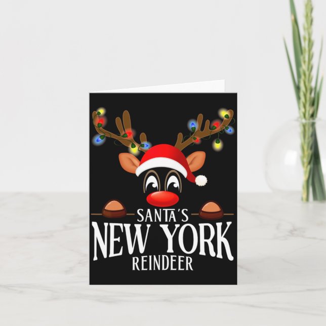 Santas New York Reindeer Funny Xmas Matching Pjs  Karte (Vorderseite)