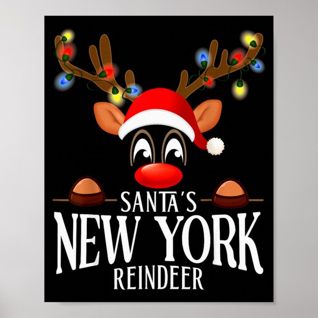 Santa's New York Reindeer Funny Xmas Matching Pjs  Poster (Vorne)