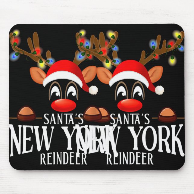 Santas New York Reindeer Funny Xmas Matching Pjs T Mousepad (Vorne)