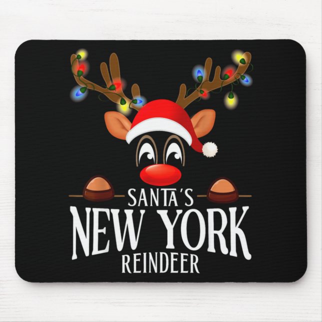 Santas New York Reindeer Funny Xmas Matching Pjs T Mousepad (Vorne)