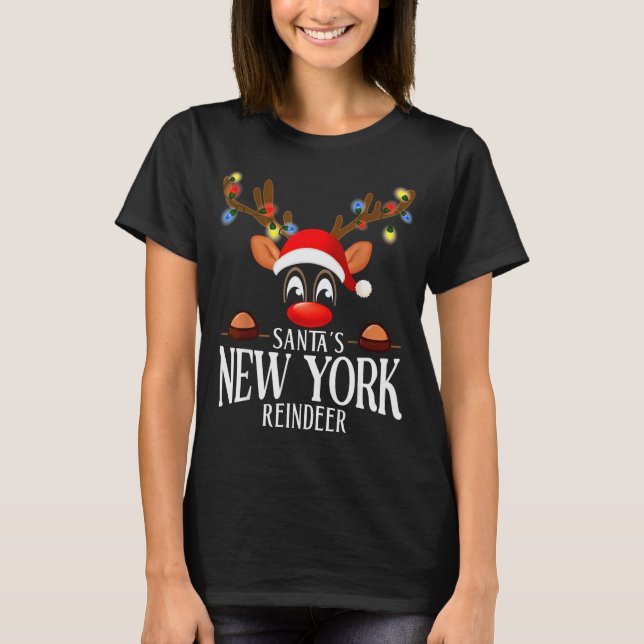 Santa's New York Reindeer Funny Xmas Matching Pjs  T-Shirt (Vorderseite)