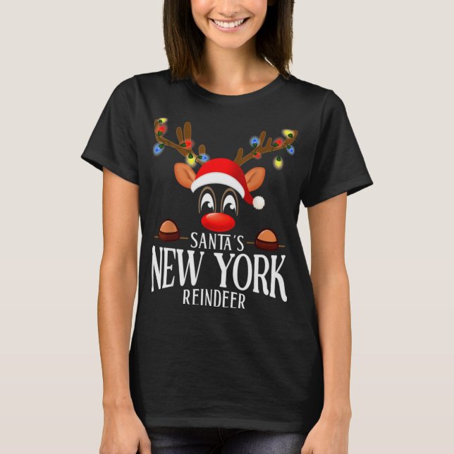 Santas New York Reindeer Funny Xmas Matching Pjs T T-Shirt (Vorderseite)
