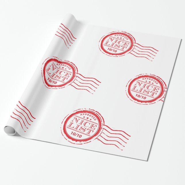 SANTAS NICE LIST Weihnachten genehmigt rote Briefm Geschenkpapier (Ungerollt)