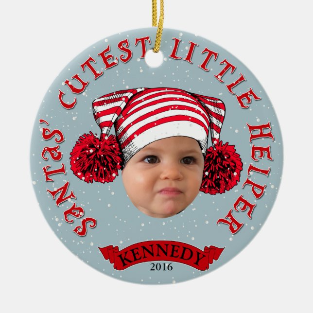 Santas' Niedlicher kleiner Helfer Keramik Ornament (Vorne)