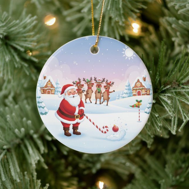 Santa's North Pole Holiday Golfing Fun  Keramik Ornament (Baum)