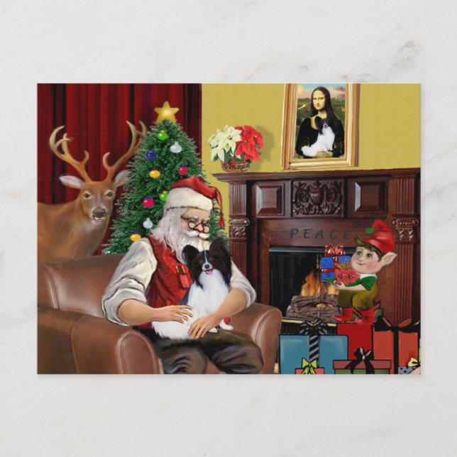 Santa's Papillon Feiertagspostkarte (Vorderseite)