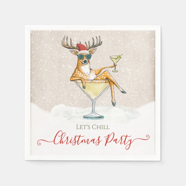 Santa's Reindeer Martini Cocktail Christmas Party Serviette (Vorderseite)