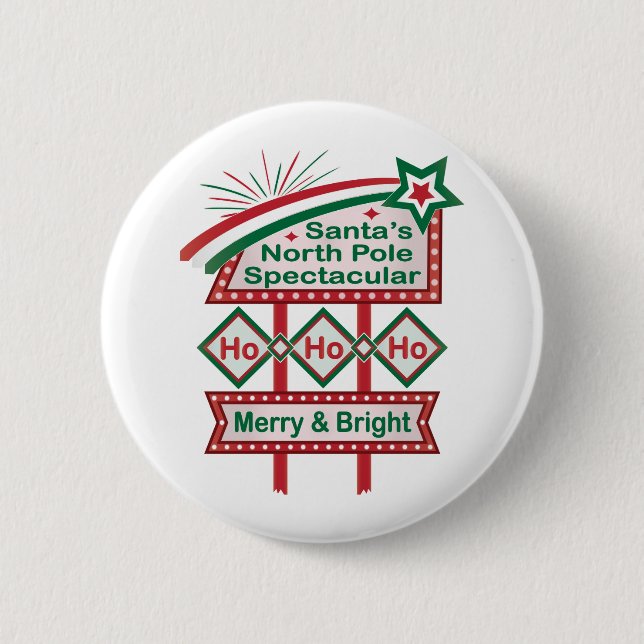 Santa's Retro Marquee - Ho Ho Ho Merry & Bright Button (Vorderseite)