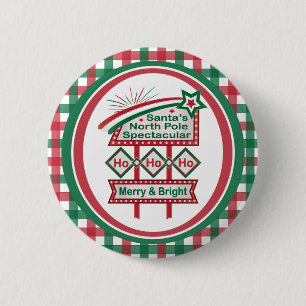 Santa's Retro Marquee - Ho Ho Ho Merry & Bright Button