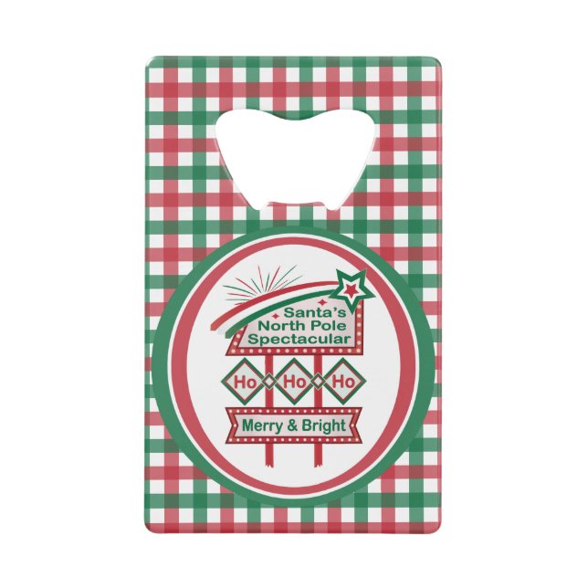 Santa's Retro Marquee - Ho Ho Ho Merry & Bright Geldbeutel Flaschenöffner (Vorderseite)