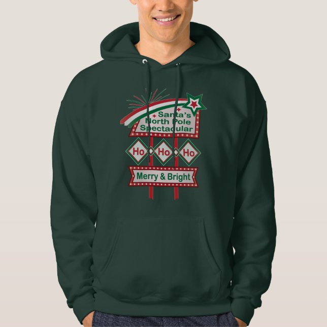 Santa's Retro Marquee - Ho Ho Ho Merry & Bright Hoodie (Vorderseite)