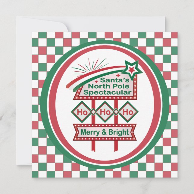 Santa's Retro Marquee - Ho Ho Ho Merry & Bright Karte (Vorderseite)