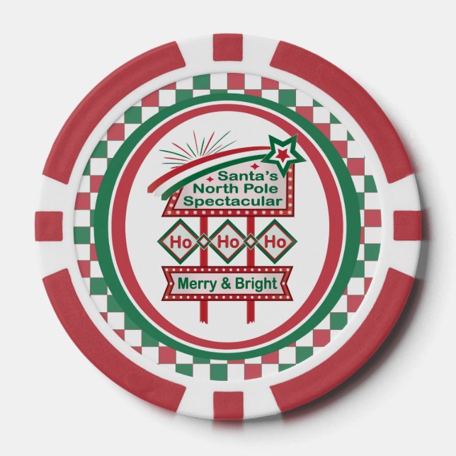 Santa's Retro Marquee - Ho Ho Ho Merry & Bright Pokerchips (Vorderseite)