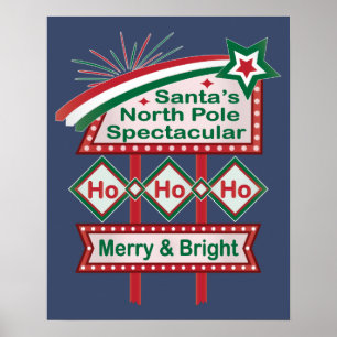 Santa's Retro Marquee - Ho Ho Ho Merry & Bright Poster