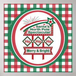 Santa's Retro Marquee - Ho Ho Ho Merry & Bright Poster